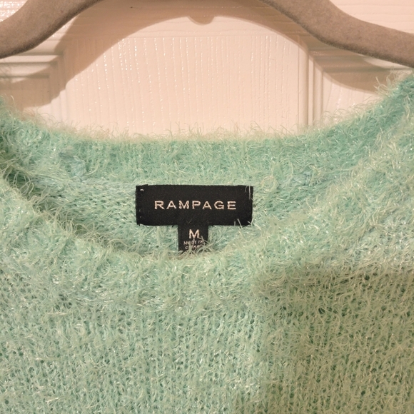 RAMPAGE Sea Foam Green Shimmer/Metallic Fuzzy Sweater - Size M (GUC) - Picture 4 of 5